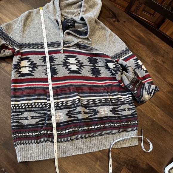American Eagle‎ Aztec Hooded Pullover Cotton Sweater Kangaroo Pocket Men’s Small - Picture 5 of 11
